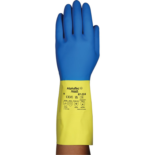 Gants r&eacute;sistants aux produits chimiques AlphaTec 87-224, Taille 7, 12,8" lo, N&eacute;opr&egrave;ne/Latex de caoutchouc, Doublure en Coton/Ouat&eacute;e, 26,8 mils Sécurité Médic