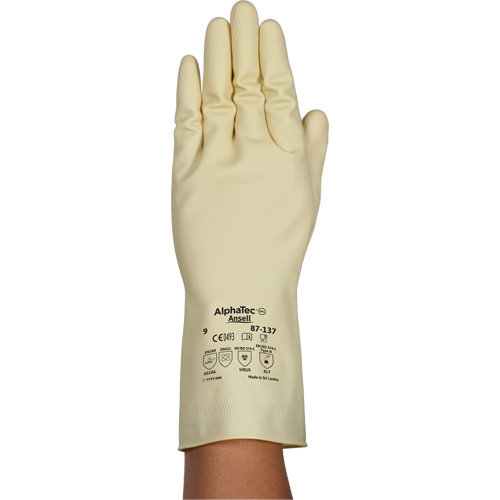 Gants naturels et l&eacute;gers AlphaTec 87-137, Taille 10, 11,8" lo, Latex de caoutchouc, 16 mils Sécurité Médic