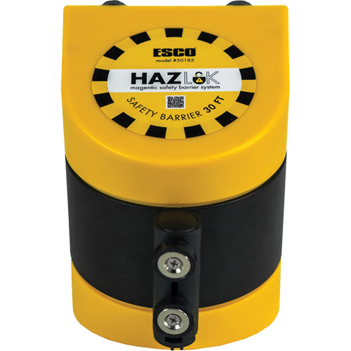 Syst&egrave;me de barri&egrave;re de s&eacute;curit&eacute; HAZLOK, Plastique, Fixation magn&eacute;tique, 30', Ruban Noir et jaune Sécurité Médic