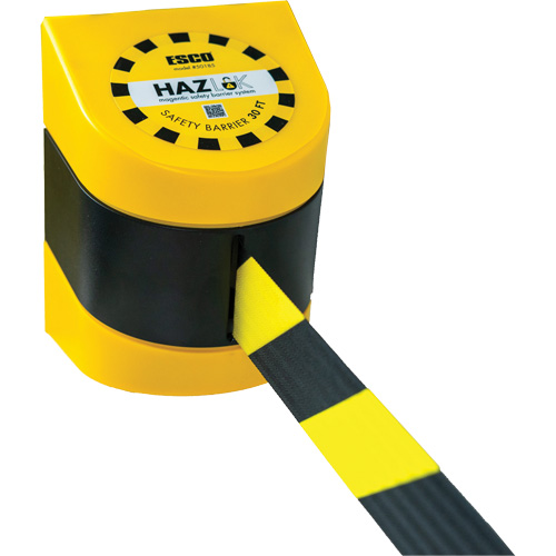 Syst&egrave;me de barri&egrave;re de s&eacute;curit&eacute; HAZLOK, Plastique, Fixation magn&eacute;tique, 30', Ruban Noir et jaune Sécurité Médic