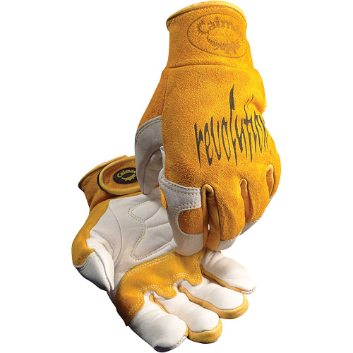 Gants de soudeur TIG/MIG de premi&egrave;re qualit&eacute; Caiman avec fermeture &agrave; boucles & crochets, Cuir de vache refendu, Taille T-Grand Sécurité Médic