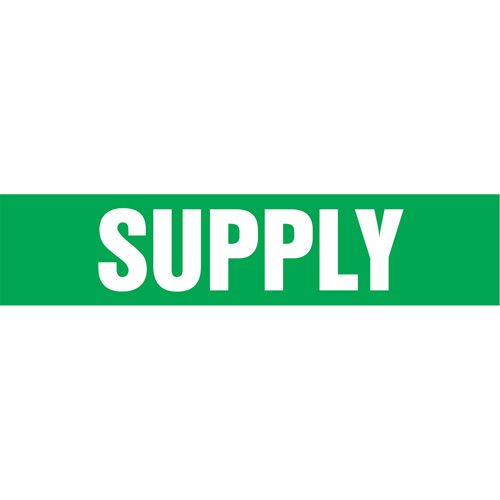 "Supply" Pipe Markers, Self-Adhesive, 4" H x 24" W, White on Green Sécurité Médic