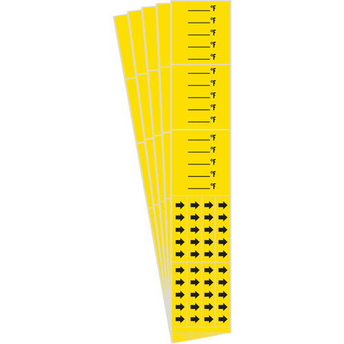 Marqueurs de tuyau avec espace vierge suivi du symbole °F , Autocollant, 2-1/4" h x 14" la, Noir sur jaune Sécurité Médic