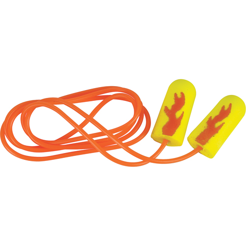 Bouchons d'oreilles &eacute;clat n&eacute;on jaune E-A-Rsoft, Vrac - Sac en poly, Avec cordon Sécurité Médic