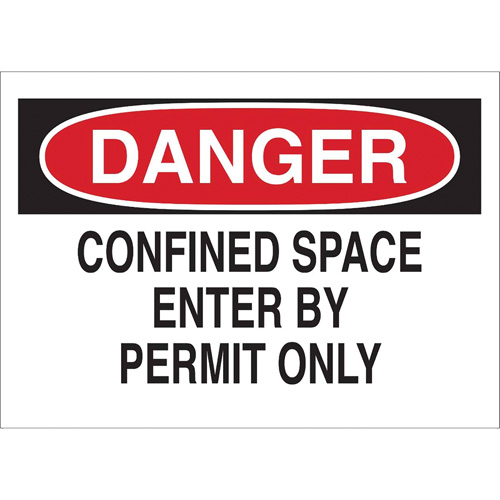 "DANGER Confined Space Enter By Permit Only" Sign, 10" x 14", Polystyrene, English Sécurité Médic
