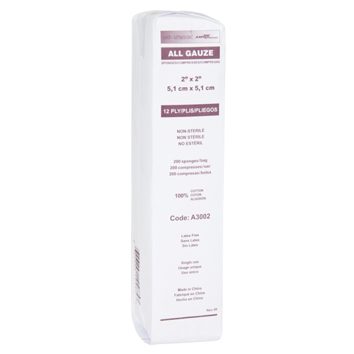 Gauze Sponges, Pad, 2" L x 2" W, Medical Device Class 1 Sécurité Médic