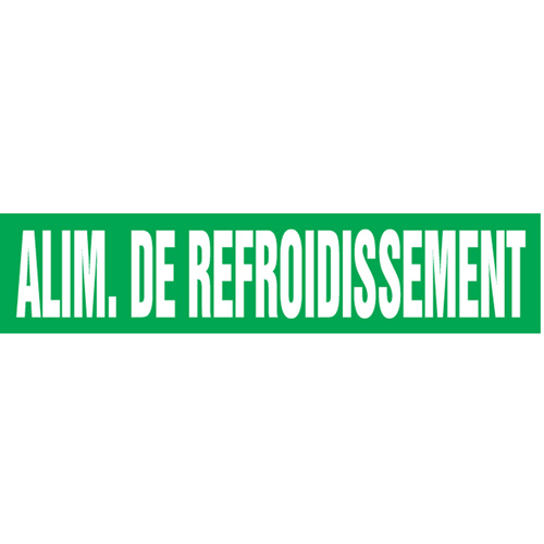 Marqueurs de tuyau "Alim. de Refroidissement", Autocollant, 2-1/2" h x 12" la, Blanc/vert Sécurité Médic