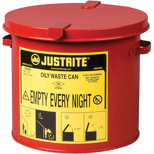 Contenants pour d&eacute;chets huileux, Homologu&eacute; FM/List&eacute; UL, 2 gal. US, Rouge Sécurité Médic
