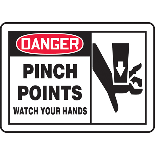 "Pinch Points" Sign, 7" x 10", Plastic, English with Pictogram Sécurité Médic