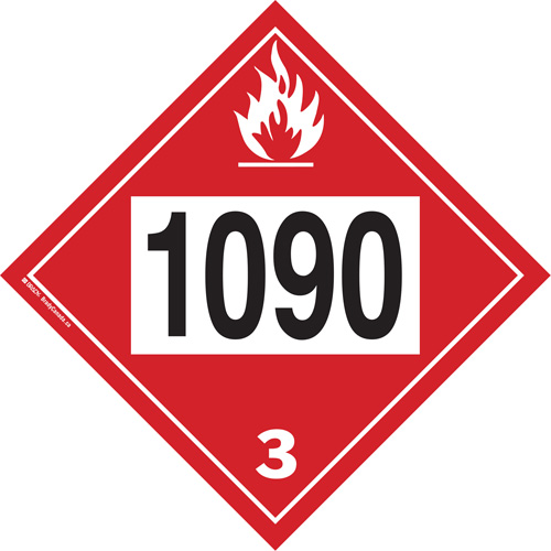 1090 Acetone Flammable Liquid TDG Placard, Plastic Sécurité Médic