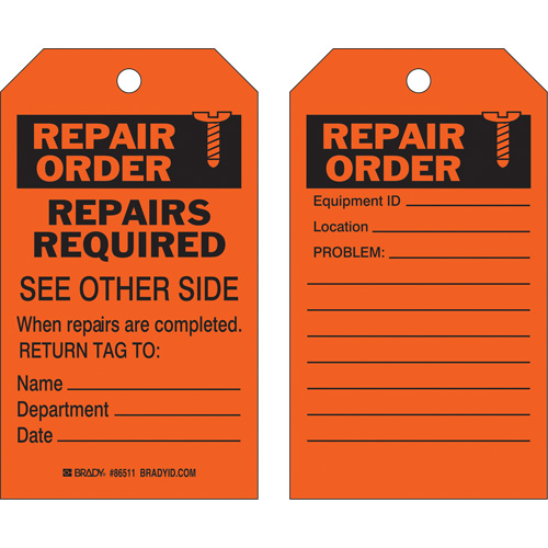 &eacute;tiquette pour les r&eacute;parations de s&eacute;curit&eacute;, Polyester, 4" la x 7" h, Anglais Sécurité Médic