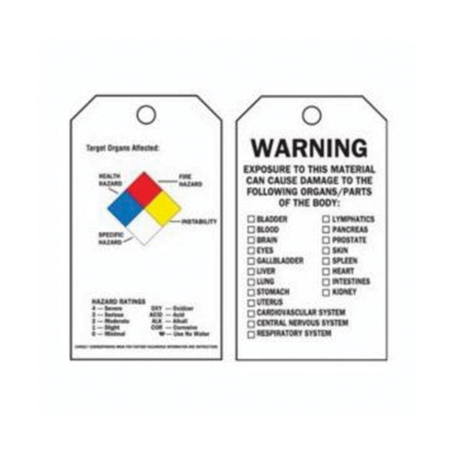 Right-To-Know Tags, Polyester, 3" W x 5-3/4" H, English Sécurité Médic