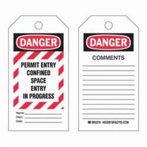 "Confined Space" Tags, Polyester, 3" W x 5-3/4" H, English Sécurité Médic