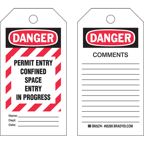 &eacute;tiquettes Confined Space, Polyester, 3" la x 5-3/4" h, Anglais Sécurité Médic
