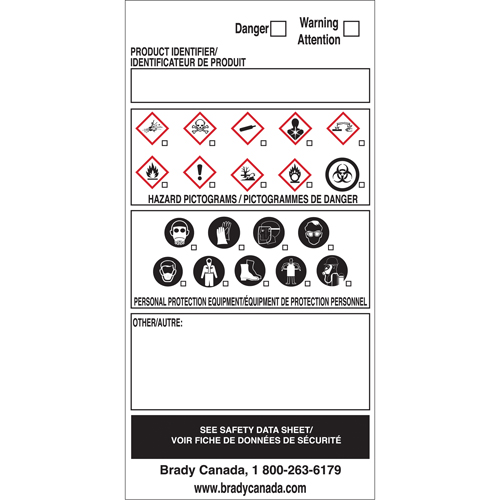 OTS WHMIS Labels, Vinyl, Sheet, 6" L x 3" W Sécurité Médic