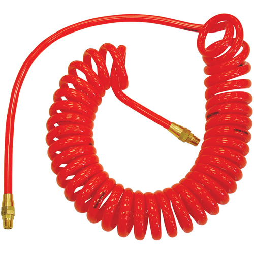 Flexcoil Self-Storing Polyurethane Air Hoses With Fittings, Air, 1/4" ID x 15' L, Polyurethane, 140 PSI at 23 °C Sécurité Médic