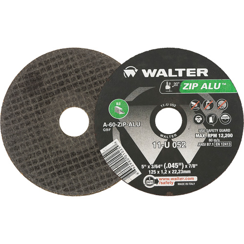 Zip Alu Cut-Off Wheel, 5" x 3/64", 7/8" Arbor, Type 1, Aluminum Oxide, 12200 RPM Sécurité Médic