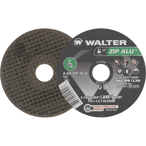 Zip Alu Cut-Off Wheel, 4-1/2" x 3/64", 7/8" Arbor, Type 1, Aluminum Oxide, 13300 RPM Sécurité Médic