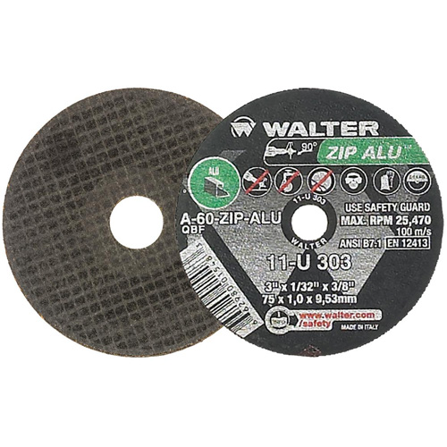 ZIP ALU Cutting Wheel, 3" x 1/32", 3/8" Arbor, Type 1, Aluminum Oxide, 25470 RPM Sécurité Médic