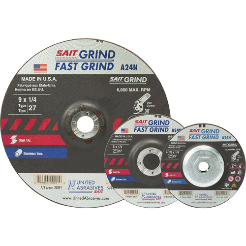 A24N Fast Grinding Wheel, 9" x 1/4", 7/8" Arbor, Aluminum Oxide, Type 27 Sécurité Médic