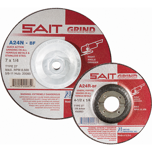 A24N Fast Grinding Wheel, 6" x 1/4", 7/8" Arbor, Aluminum Oxide, Type 27 Sécurité Médic