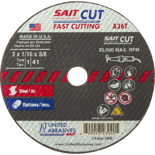 Cut-Off WHEEL (A36T), 13" x 1/16", 1/4" Arbor, Type 27, Aluminum Oxide, 25000 RPM Sécurité Médic