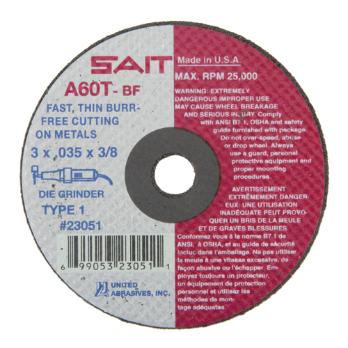 Cut-Off Wheel (A36T), 3" x 0.035", 3/8" Arbor, Type 1, Aluminum Oxide, 25000 RPM Sécurité Médic