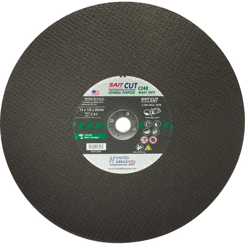 C24R Concrete High Speed Cut-Off Wheel, 12" x 1/8", 25/32" Arbor, Type 1, Silicon Carbide, 6300 RPM Sécurité Médic