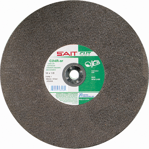 C24R Concrete High Speed Cut-Off Wheel, 14" x 1/8", 1" Arbor, Type 1, Silicon Carbide, 5400 RPM Sécurité Médic