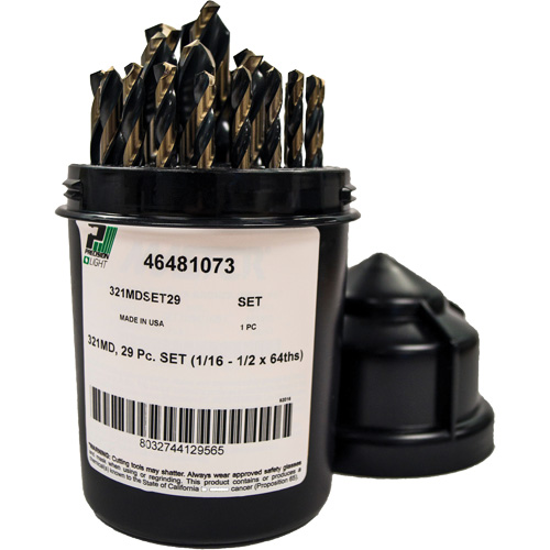 Mechanics Length Jobber Drill 135° - 1/16" to 1/2" by 1/64", 29 Pieces, High Speed Steel Sécurité Médic