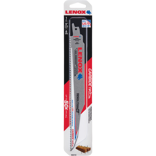Demolition Reciprocating Saw Blade, Carbide, 6 TPI, 9" L x 1" W Sécurité Médic