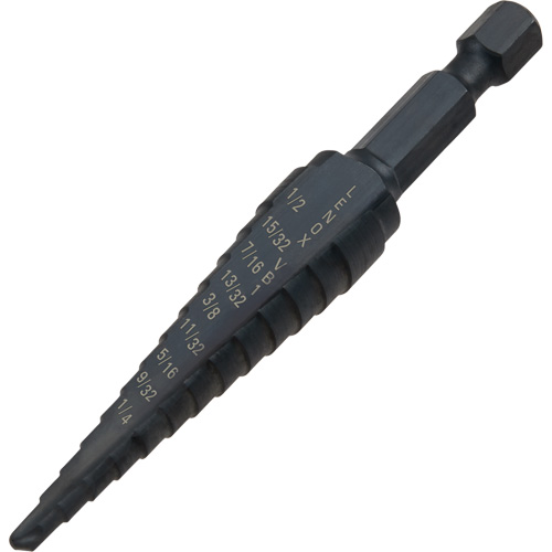 #1 Step Drill Bit, 1/8" - 1/2" , 1-3/2" Increments, High Speed Steel Sécurité Médic