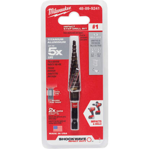Foret &eacute;tag&eacute; #1 Shockwave Impact Duty, 1/2" - 1-1/8", Incr&eacute;ments de 1/32", Titane Sécurité Médic