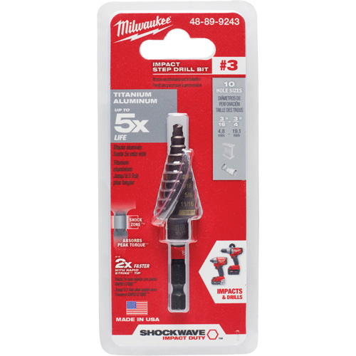Foret &eacute;tag&eacute; #3 Shockwave Impact Duty, 3/16" - 3/4", Incr&eacute;ments de 1/16", Titane Sécurité Médic