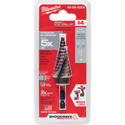 Foret &eacute;tag&eacute; #4 Shockwave Impact Duty, 3/16" - 7/8", Incr&eacute;ments de 1/16", Titane Sécurité Médic