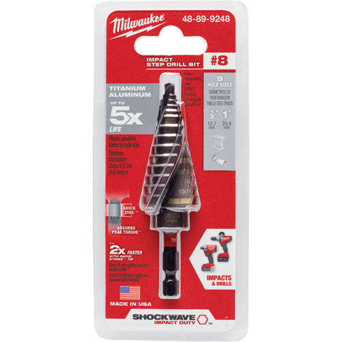 Foret &eacute;tag&eacute; #8 Shockwave Impact Duty, 1/2" - 1", Incr&eacute;ments de 1/16", Titane Sécurité Médic