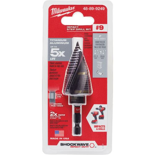 Foret &eacute;tag&eacute; #9 Shockwave Impact Duty, 7/8" - 1-1/8", Incr&eacute;ments de 1/4", Titane Sécurité Médic