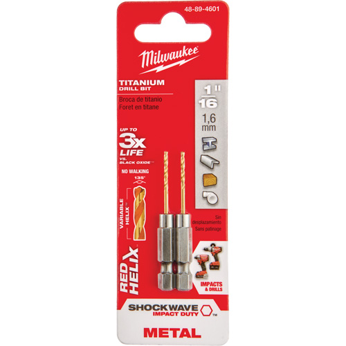 Foret Shockwave, 1/16", Titane, Cannelure 5/8", Pointe de 135° Sécurité Médic