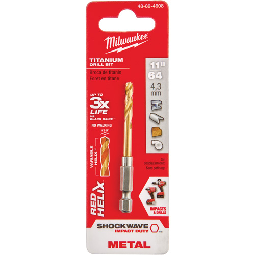 Foret Shockwave, 11/64", Titane, Cannelure 1-3/32", Pointe de 135° Sécurité Médic