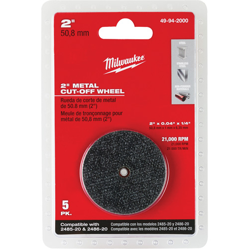 M12 Fuel Right Angle Die Grinder Cut-Off Wheels, 2" x 0.04", 1/4" Arbor, Type 1, Aluminum Oxide, 21000 RPM Sécurité Médic