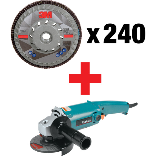 769F Flap Disc & Angle Grinder Kit, 5" x 7/8", Type 27, 40+ Grit, Ceramic Sécurité Médic