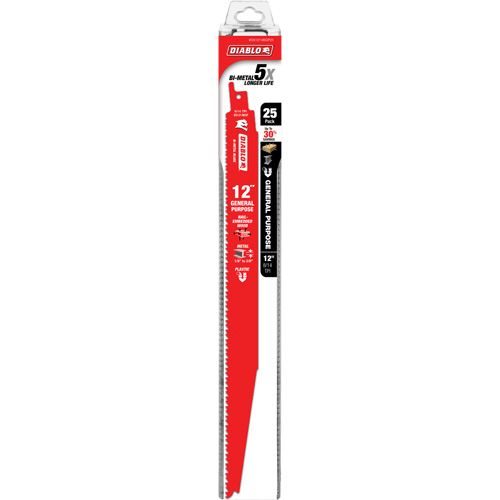 Lame de scie alternative tout usage, Bim&eacute;tal, 8-14 Dents par pouce, 12" lo x 1" la Sécurité Médic
