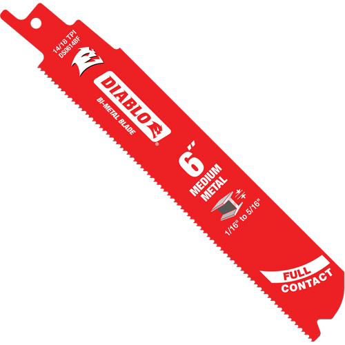 Medium Metal Reciprocating Saw Blade, Bi-Metal, 14-18 TPI, 6" L x 1" W Sécurité Médic