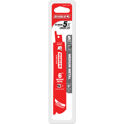 Medium Metal Reciprocating Saw Blade, Bi-Metal, 14-18 TPI, 6" L x 1" W Sécurité Médic
