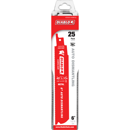 Reciprocating Blade for Auto Dismantling, Bi-Metal, 14-18 TPI, 6" L x 1" W Sécurité Médic