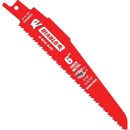 Reciprocating Blade for Thick Metal/Demolition, Bi-Metal, 8-10 TPI, 6" L Sécurité Médic