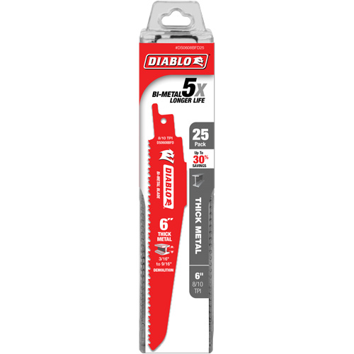Lame de scie alternative pour la d&eacute;molition et les m&eacute;taux &eacute;pais, Bim&eacute;tal, 8-10 Dents par pouce, 6" lo Sécurité Médic