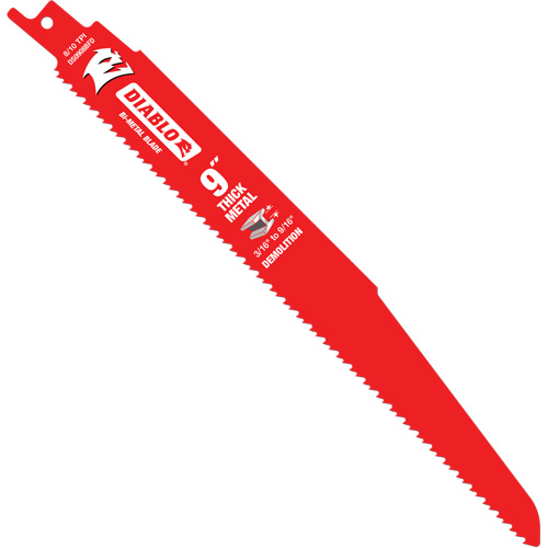 Reciprocating Blade for Thick Metal/Demolition, Bi-Metal, 8-10 TPI, 9" L Sécurité Médic