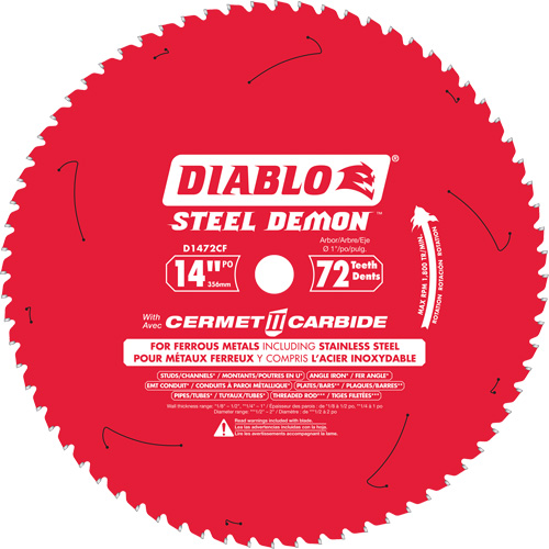 Steel Demon Cermet II Circular Saw Blade, 14", 72 Teeth, Metal Use Sécurité Médic