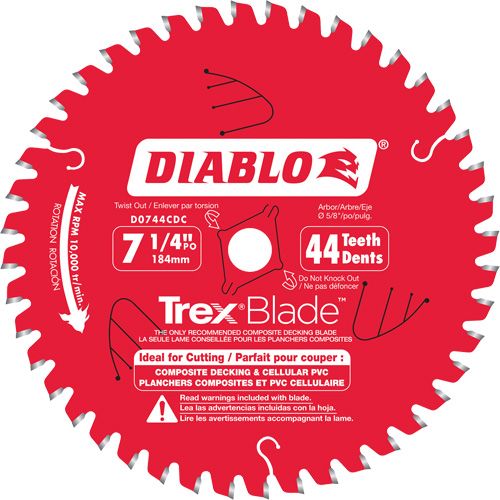Trex&reg; Blade Cutting Saw Blade, 7-1/4", 44 Teeth, Plastic/Composite Decking Use Sécurité Médic